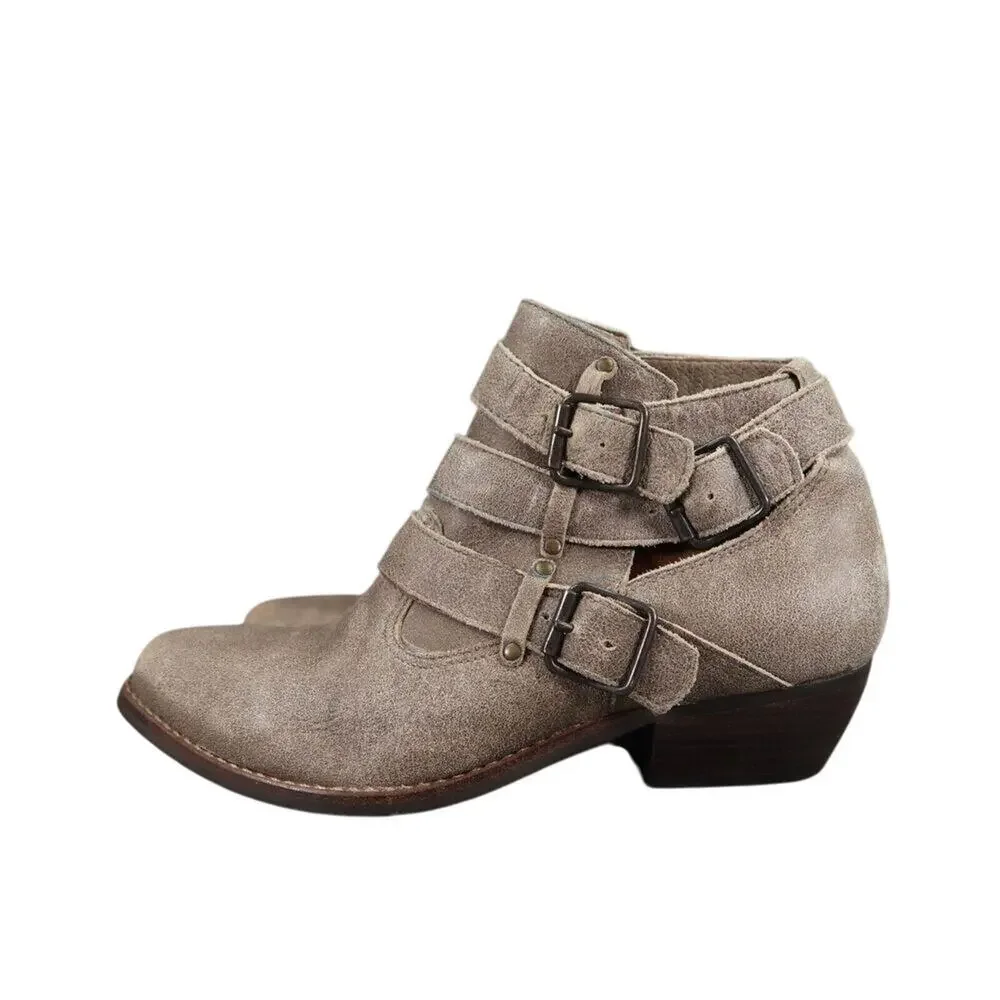 Matisse Shoes Womens 6.5 Booties Fashion Bobbie Leather Buckle Strap Biker Taupe